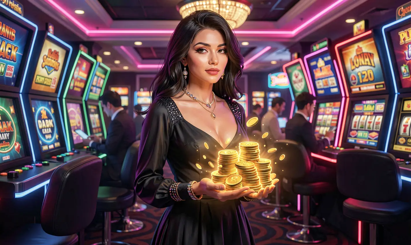Confident casino player holding glowing chips in a neon lit environment representing high energy gaming action at 58OK casino in Bangladesh